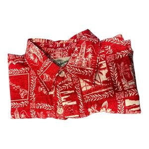 Hilo‎ Hattie The Hawaiian Original Red Bamboo Tropical Floral Button Shirt M